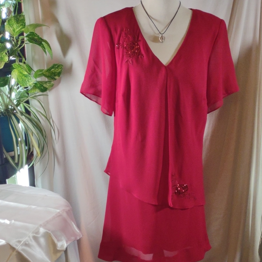 R&K Fuchsia V-Neck Layered Midi Dress